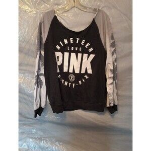 PINK Victoria's Secret Women Sweatshirt Large Black Colorblock Palm Trees READ